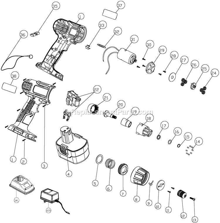 Black and Decker CD121K-AR (Type 4) Cordless Drill Power Tool Page A Diagram
